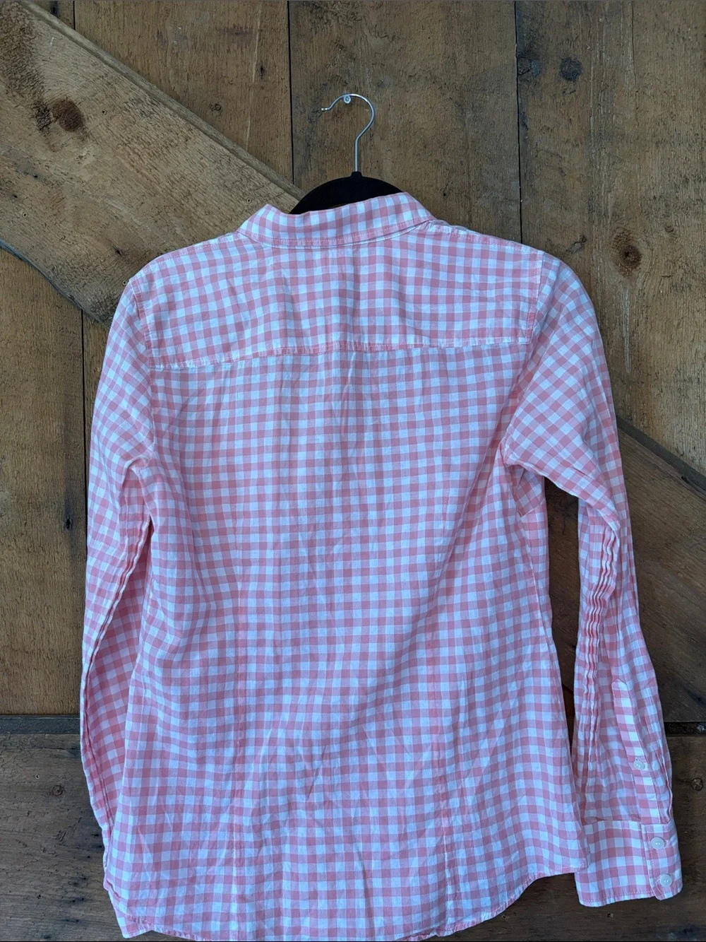 J. Crew Pink and White Gingham Button-Down Shirt